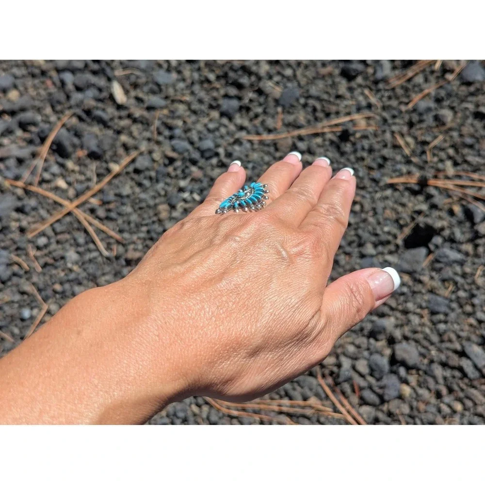 Zuni Ring Turquoise Cluster Auth Native American Handmade Jewelry sz 9.5 **‎